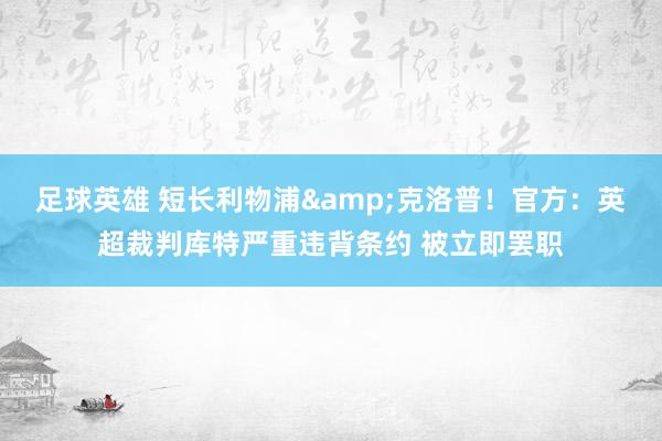 足球英雄 短长利物浦&克洛普！官方：英超裁判库特严重违背条约 被立即罢职