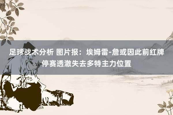 足球战术分析 图片报：埃姆雷-詹或因此前红牌停赛透澈失去多特主力位置